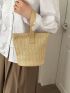 Mini Straw Bag Color Block Zipper Top-Handle