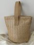 Mini Straw Bag Color Block Zipper Top-Handle