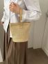Mini Straw Bag Color Block Zipper Top-Handle