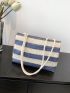 Striped Pattern Straw Bag Vacation Flap For Beach