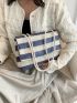 Striped Pattern Straw Bag Vacation Flap For Beach