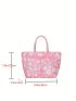 Small Lunch Bag Flower Pattern Zipper Double Handle