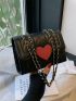 Small Square Bag Quilted Detail Heart Decor