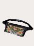 Fashion Embroidered Fanny Pack, Women's Trendy Zipper Front Canvas Waist Bag