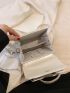 Mini Messenger Bag Silver Square Buckle Decor Adjustable-strap PU
