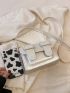 Mini Messenger Bag Silver Square Buckle Decor Adjustable-strap PU