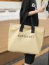 Letter Graphic Shoulder Tote Bag Water Resistant Zipper Oversized