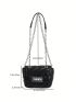 Mini Square Bag Letter Patch Stitch Detail Chain Strap
