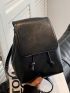Black Flap Backpack PU Minimalist