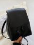 Black Flap Backpack PU Minimalist