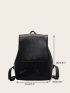 Black Flap Backpack PU Minimalist