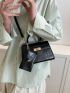 Mini Square Bag With Small Pouch Crocodile Embossed PU Twist Lock