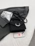 Quilted Square Bag Moon Decor Flap PU Black
