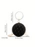 Mini Circle Bag Rhinestone Decor Ring Strap Black Fashionable