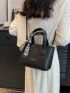 Small Satchel Bag Letter Detail Twilly Scarf Decor Double Handle
