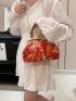 Embroidered Handbag Kiss Lock Design Square Bag Chain Strap