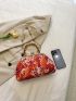 Embroidered Handbag Kiss Lock Design Square Bag Chain Strap