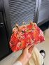 Embroidered Handbag Kiss Lock Design Square Bag Chain Strap