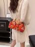 Embroidered Handbag Kiss Lock Design Square Bag Chain Strap