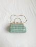 Fashion Tweed Handbag, Bow Decor Top Handle Bag, Women's Kiss Lock Chain Crossbody Bag