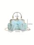 Fashion Tweed Handbag, Bow Decor Top Handle Bag, Women's Kiss Lock Chain Crossbody Bag
