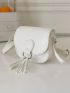 Mini Saddle Bag Solid Color Tassel Decor Flap Fashion Style