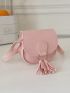 Mini Saddle Bag Solid Color Tassel Decor Flap Fashion Style