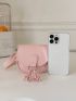 Mini Saddle Bag Solid Color Tassel Decor Flap Fashion Style