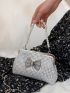 Small Crossbody Bag Faux Pearl & Bow Decor Kiss Lock