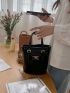 Mini Satchel Bag Solid Color Double Handle Metal Decor