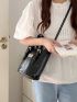 Mini Satchel Bag Solid Color Double Handle Metal Decor