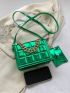 Mini Geometric Pattern Square Bag Chain Decor Metallic Funky With Coin Purse
