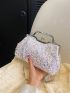 White Sequin Dinner Bag Glamorous Shiny Handbag With Chain Strap, Perfect Bride Purse For Wedding, Prom & Party Events