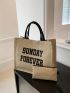 Letter Graphic Shopper Bag Double Handle With Square Bag