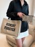 Letter Graphic Shopper Bag Double Handle With Square Bag