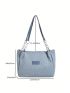 Letter Patch Shoulder Tote Bag Blue Fashionable For Daily