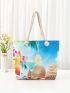 Flower Graphic Shoulder Tote Bag Oversized Double Handle