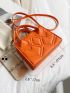 Quilted Square Bag Orange Fashionable Double Handle