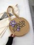 Letter Embroidered Straw Bag Vacation Flower Decor