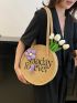Letter Embroidered Straw Bag Vacation Flower Decor