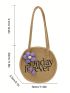 Letter Embroidered Straw Bag Vacation Flower Decor