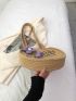 Letter Embroidered Straw Bag Vacation Flower Decor