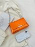 Mini Crocodile Embossed Flap Square Bag Funky Orange