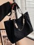 Small Shoulder Tote Bag Ruched Detail Chain & Pearl Decor