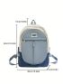 Medium Classic Backpack Colorblock Letter Patch Decor Preppy