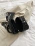 Mini Bucket Bag Quilted Metal Flower Decor Top Handle Zipper Around Chain Strap