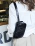 Mini Crocodile Embossed Square Bag Black Flap Belt Bag For Daily