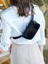 Mini Crocodile Embossed Square Bag Black Flap Belt Bag For Daily