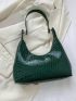 Crocodile Embossed Shoulder Bag, Trendy Solid Color Handbag, Women's Pu Underarm Bag