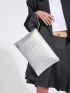Crocodile Embossed Square Bag Studded Decor Zipper Medium Funky